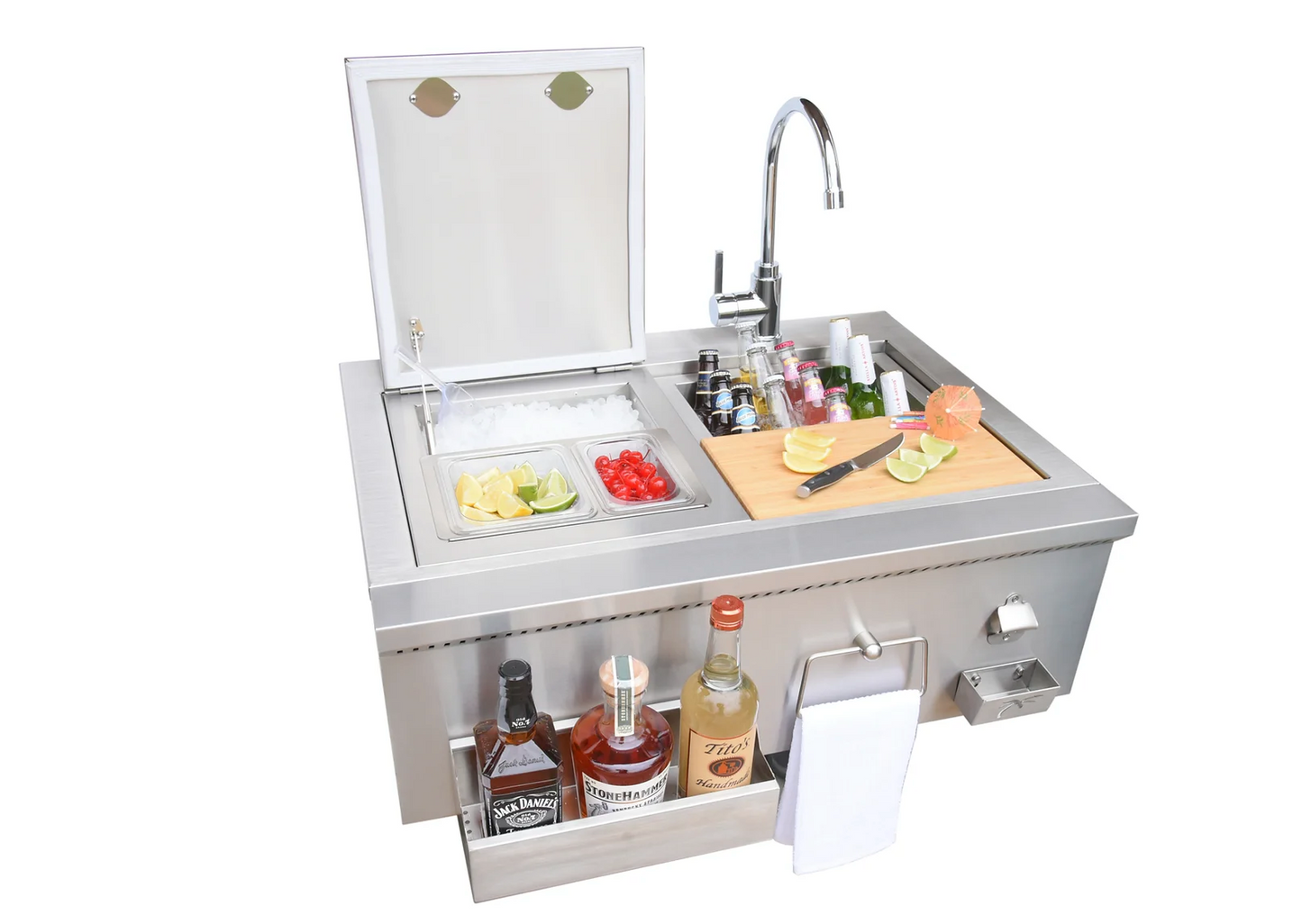 30" Built-In Bartender Cocktail Station With Sink Bottle Opener and Ice Chest